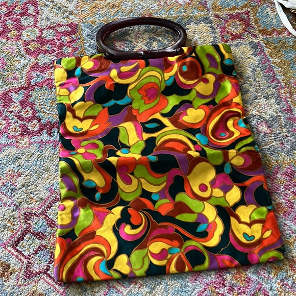 Vintage silk bag can be short or shopper shown in pics with measurements cool! - Picture 3 of 12